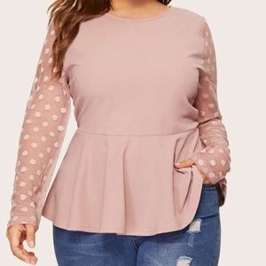 SHEIN plus dot mesh sleeve peplum hem blouse